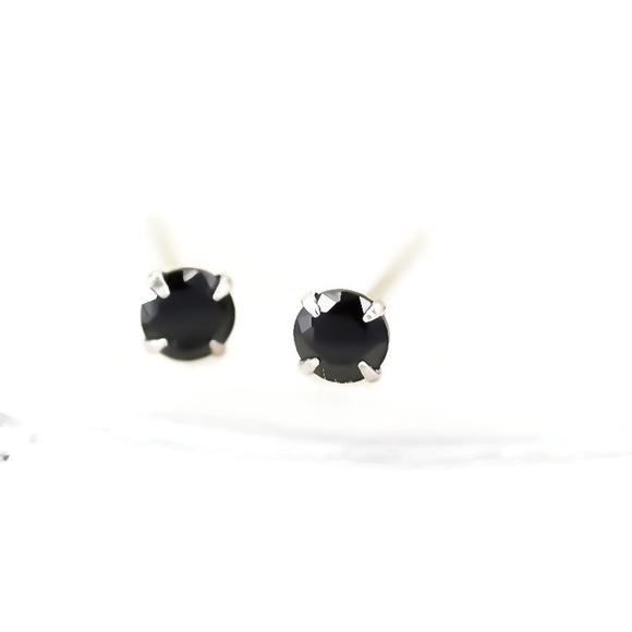 925 Sterling Silver 3mm Black Spinel Stud Earrings - Small Sized Unisex Studs - Picture 6 of 10